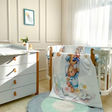 Set Lenjerie Pătuț Bebe/Copii 7 Piese Ursuleț Albastru